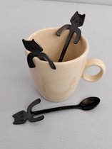 3x Hanglepeltje| Poeslepeltje| Theelepel| koffielepel| Cat spoon| Lepel| Bestek| Zwart kleur