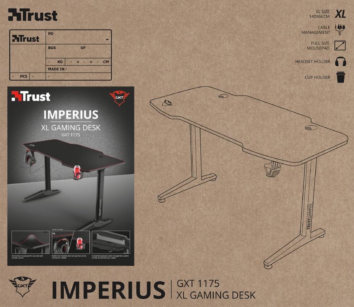 GXT 1175 Imperius - Gaming Desk - Gaming Bureau - Kabelmanagement