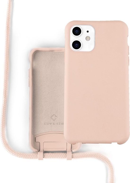 Coverzs Silicone case met koord - Telefoonhoesje met koord - Backcover hoesje met koord - touwtje - geschikt voor Apple iPhone 11 - roze