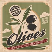 Tuinposter - Retro - Olives in  groen / zwart / wit / rood - 100 x 100 cm.