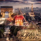 Affiche de jardin - Ville / Paris - Collage Paris en beige/blanc/noir/rouge - 100 x 100 cm.