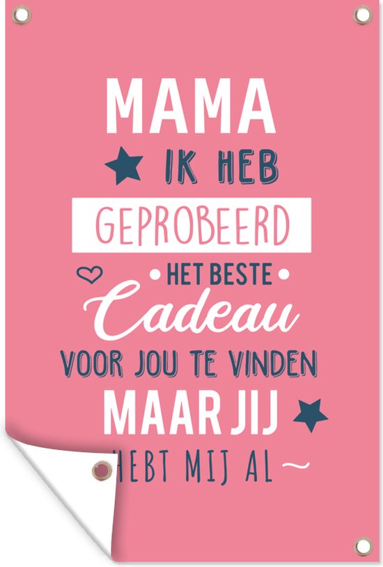 Moederdag quote 'Mama jij hebt mij al' op een roze achtergrond