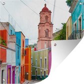 Tuinposters Gekleurde huizen Mexico print - 50x50 cm - Tuindoek - Buitenposter