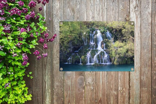 Affiche de jardin Cascades qui coule dans le parc national des lacs de Plitvice 90x60 cm - Toile de jardin / Toile d'extérieur / Peintures pour l'extérieur (décoration de jardin)