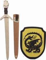 houtenzwaard met schede leeuw en ridderschild geel met zwarte Draak kinderzwaard ridderzwaard ridder schild