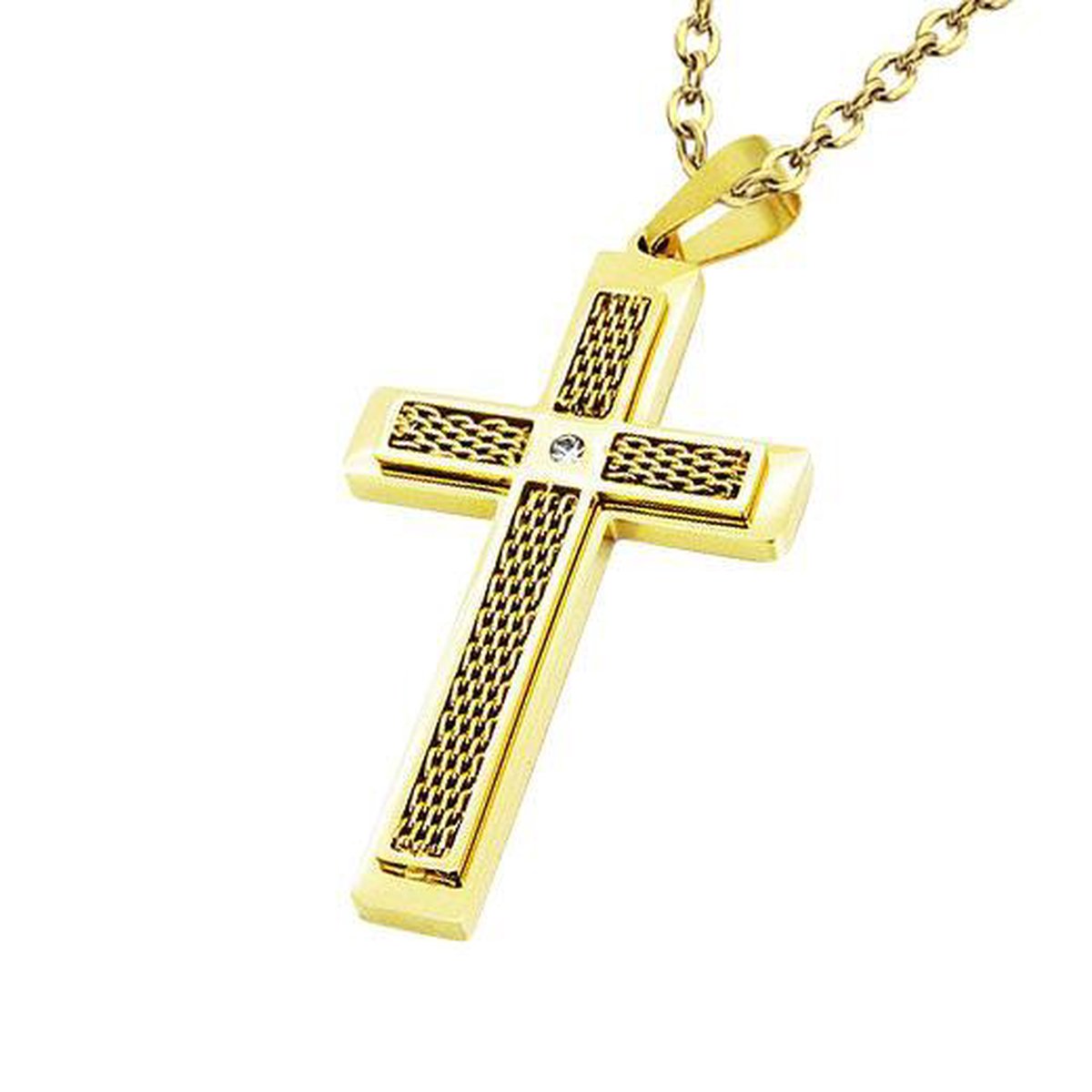 Amanto Ketting Amy G - 316L Staal PVD - Kruis - 28x50mm - 60cm