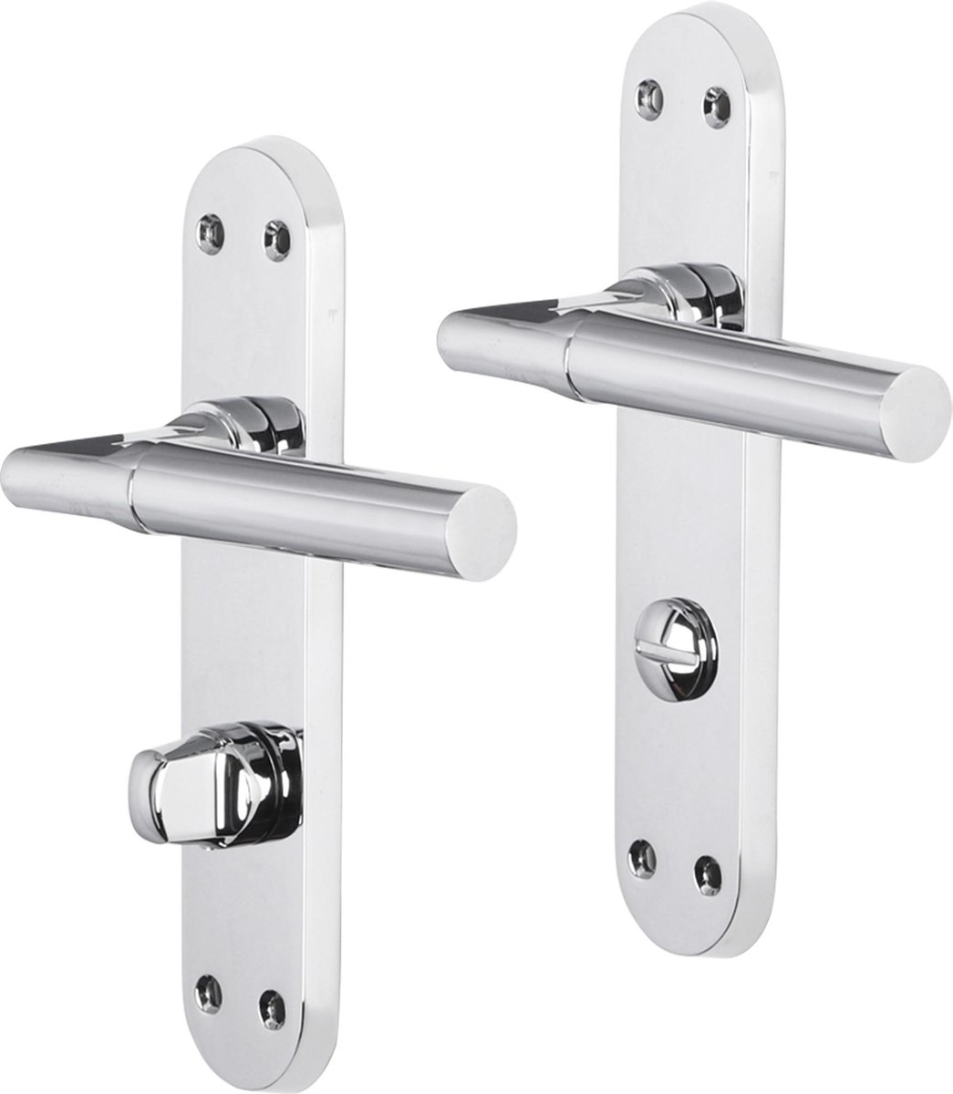 Deurkruk - Impresso Galway - Voor binnen - Ovaal deurschild met schroeven en toiletsluiting - Chroom - 2 stuks