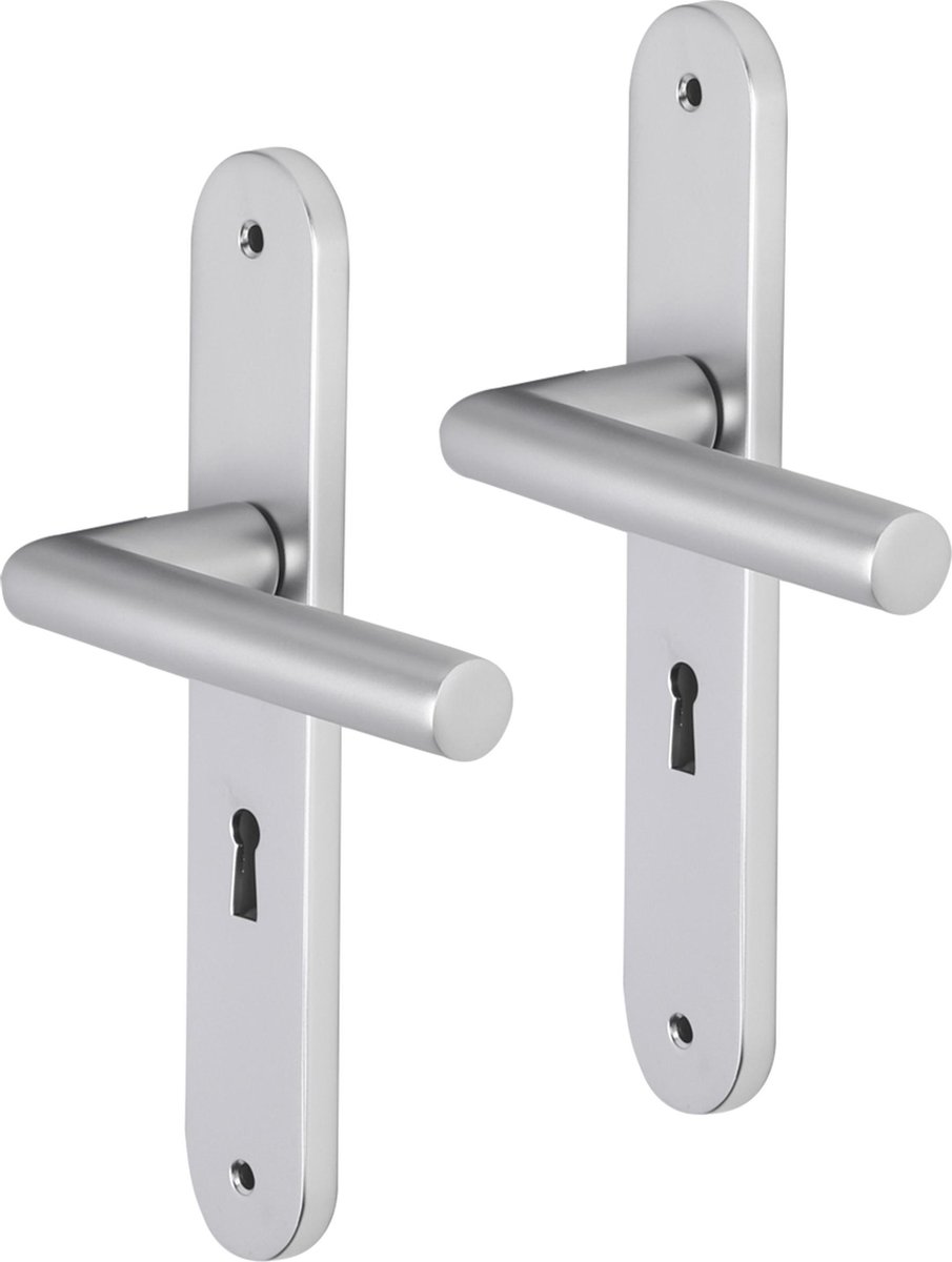 Impresso Burton Deurklink – Deurbeslag – Ovaal – Deurschild met Schroeven en Sleutelgat – Zilver