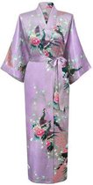 KIMU® driekwarts kimono lila satijn - maat XL-XXL - ochtendjas yukata paars kamerjas badjas