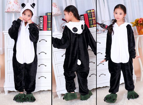 KIMU Onesie Kung Fu Panda Pakje - Maat 110-116 - Pandapak Kostuum Zwart Wit Pak - Peuter Boxpakje Jumpsuit Pyjama Huispak Jongen Meisje Festival
