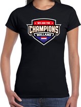We are the champions Holland t-shirt met schild embleem in de kleuren van de Nederlandse vlag - zwart - dames - Nederland supporter / Nederlands elftal fan shirt / EK / WK / kleding M