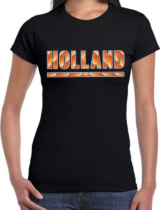 Oranje / Holland supporter t-shirt zwart voor dames - Nederlands elftal fan shirt / kleding - Koningsdag outfit M