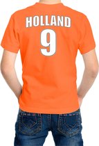 Oranje supporter t-shirt - rugnummer 9 - Holland / Nederland fan shirt / kleding voor kinderen S (122-128)