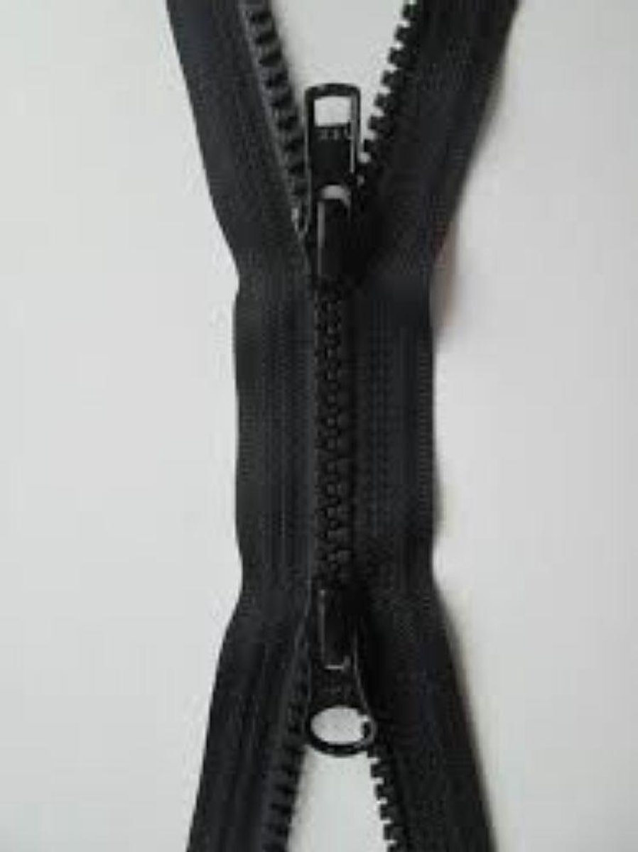 YKK DUBBEL DEELBARE RITS, ZWART, 60CM, BLOKTANDJES, PER STUK.