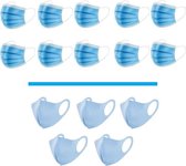 50 Wegwerp Blauw Mondmaskers & 50 Blauw Wasbare Mondkapjes | Voordelig CombiPakket
