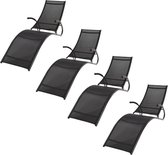 Pro Garden Ligbed - 4 STUKS -Vouwbaar - Tuin/ Zwembad/ Terras - Aluminium - 174x59x85 cm - Zwart