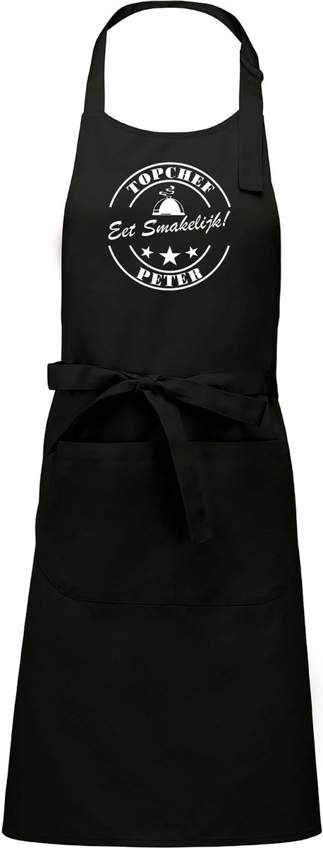 Mijncadeautje Exlusieve Schort - Top Chef - met je eigen naam - mooie en exclusieve keukenschort - zwart