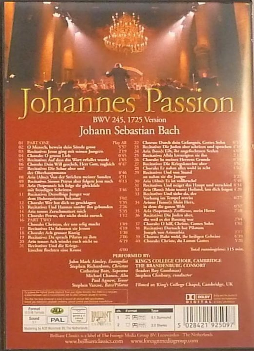 BACH J.S - JOHANNES PASSION BWV 245 1725 - CLEOBURY DVD
