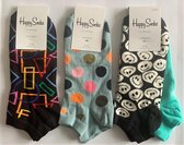 4 paar "Happy socks" , low socks, meer kleurig, maat 41-46
