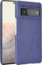 Voor Google Pixel 6 Pro Schokbestendige Krokodil Textuur PC + PU Case (Blauw)