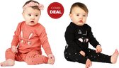 Frogs and Dogs - kraamcadeau/baby/peuter /kinder - pyjama - meisjes - Bunny en Kitty " combideal - 1+1- terra/zwart - maat 74