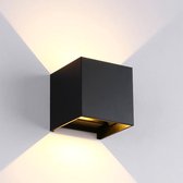 Wandlamp dimbaar zwart LED - buitenverlichting - binnen en buiten - buitenlamp - tweezijdig - muurlamp - up and down - kubuslamp - design - 6 watt - 3000k warm wit - 10x10x10cm -