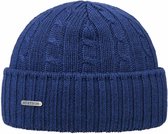 Stetson Beanie wool wollen muts met omslag kleur blauw maat one size