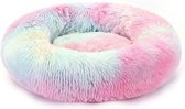 Donut Hondenmand - Zacht Pluche Hondenmanden - Antislip - Fluffy en Rond Donutmand - 80cm - Regenboog