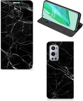 Wallet Book Case Vaderdag Cadeau OnePlus 9 Pro Telefoonhoesje Marmer Zwart