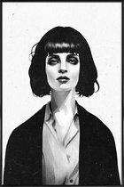 JUNIQE - Poster in kunststof lijst Mrs Mia Wallace -30x45 /Wit & Zwart