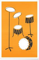 JUNIQE - Poster Drums -13x18 /Grijs & Oranje