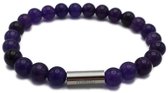 H-Beau - Bracelet fait main de pierres précieuses / pierres naturelles - Perles' améthyste - Unisexe - Perle en acier inoxydable - 8 mm - longueur 20 cm - Poli - Violet