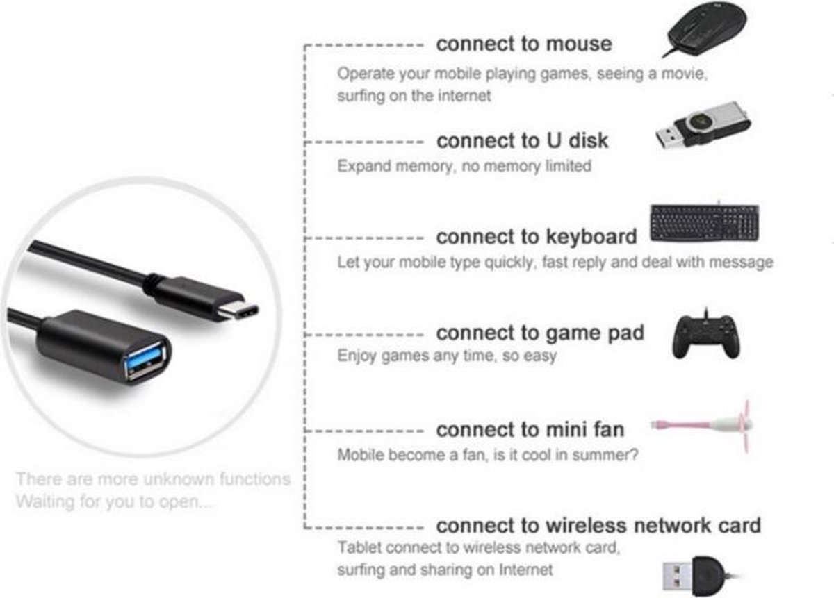 USB-C naar USB-A 3.0 OTG Host kabel 20 cm, dataoverdracht 5 Gbit/s, adapter voor MacBook, laptop, smartphone - Afbeelding 3