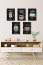 3D Effect  Retro Hout Posters 5 stuks Coffie Types