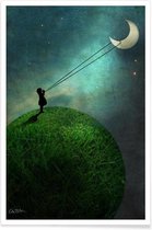 JUNIQE - Poster Chasing The Moon -13x18 /Grijs & Groen