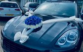ELENA Luxe Trouwauto Versiering Blauwe Rozen met Tule Strik- Auto Decoratie Bruiloft - Autodecoratie Trouwerij Huwelijk - Motorkap Versiering Trouwauto - Autobloemstuk - Autoboeket