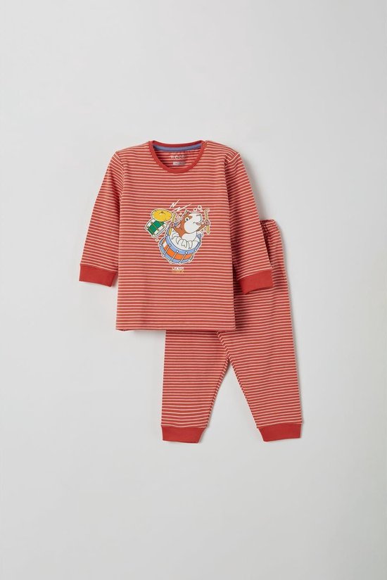 Woody pyjama baby - donkerrood-gebroken wit gestreept - cavia - 211-3-PZL-Z/946
