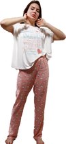 VANILLA – Dames pyjama - Pyjamasets – Tweedelig – Viscose – Wit, Roze – L - Pj1343