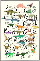 JUNIQE - Poster met kunststof lijst Dino Alphabet -40x60 /Kleurrijk