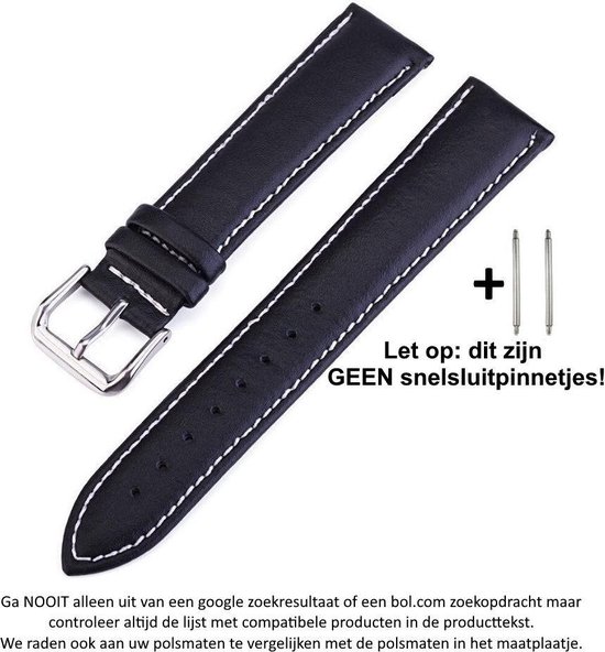 Zwart leren Bandje met witte stiksels voor 20mm Smartwatches (zie compatibele modellen) van Samsung, Pebble, Garmin, Huawei, Moto, Ticwatch, Seiko, Citizen en Q – 20 mm black leather smartwatch strap - Horloge - Leder - Leer Zwart leren Bandje met witte stiksels voor 20mm Smartwatches (zie compatibele modellen) van Samsung, Pebble, Garmin, Huawei, Moto, Ticwatch, Seiko, Citizen en Q – 20 mm black leather smartwatch strap - Horloge - Leder - Leer