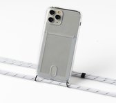 Apple iPhone 12 Pro Max silicone hoesje transparant met koord white with silver stripes