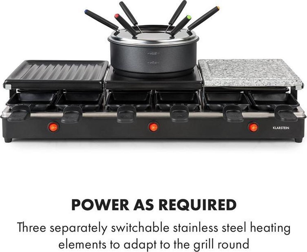Klarstein Fonduelette XL - Gourmetstel - raclette-grill en fondue 1650W - metalen grillplaat, natuurstenen plaat en crêpesplaat - voor 12 personen – foto 2