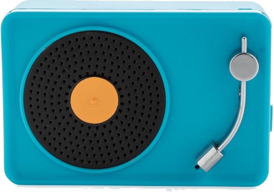 Vintage draadloze mini speaker blauw 7,5 cm Bluetooth 3 uur batterij helder geluid metalen behuizing