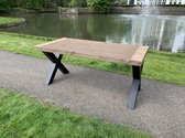 Tuintafel Verticale steigerhout| 6 - 8 persoons tafelblad 2.40 x 0.95 steigerhout met stalen X-, of U-vorm poten | Quattro Design