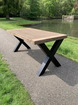 Tuintafel Verticale steigerhout| 10 persoons tafelblad 3.00 x 0.95 steigerhout met stalen X-, of U-vorm poten | Quattro Design