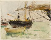 Kunst: Voorkant van een jacht (L'avant d'un yacht) van Berthe Morisot. Schilderij op canvas, formaat is 30X45 CM