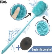 Badborstel met Steel Tegen Cellulite Rugborstel Siliconen Droogborstel - Dry Brush Borstel - Doucheborstel Badkamer Accessoires - Huidborstel Origineel Blauw - Balneo®