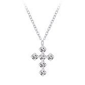 Joy|S - Zilveren ketting met kruisje hanger (7 x 9 mm) - kristal black diamond grijs