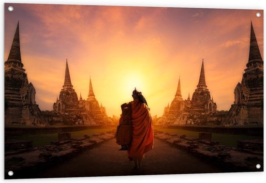 Tuinposter – Historisch Park Ayutthaya - Thailand - 120x80cm Foto op Tuinposter  (wanddecoratie voor buiten en binnen)