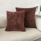 Kussenhoes 45x45 | Donkerbruin Gestreept | Fluweel - Polyester